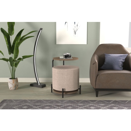 Çok Amaçlı Kestane Metal C Sehpa Puf Seti Krem-O