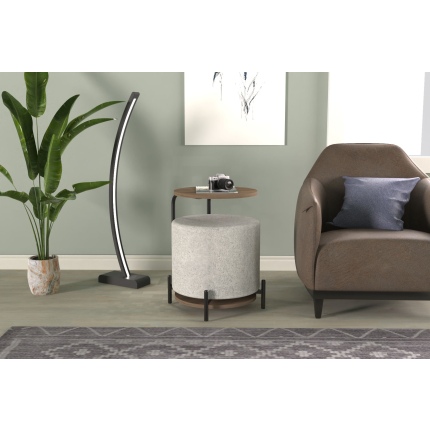 Çok Amaçlı Kestane Metal C Sehpa Puf Seti Krem