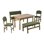 Ege Sandalye Peri Bank Fırat Mutfak Masası Takımı - 80x120 cm Yeşil - Kestane