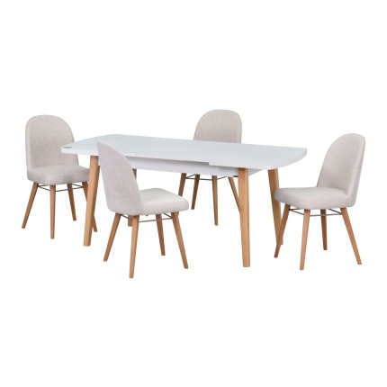 Mara Sandalye Aras Mutfak Masası Takımı - 80x140 cm Beyaz - Beyaz/Naturel