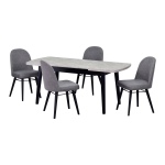 Mara Sandalye Aras Mutfak Masası Takımı - 80x140 cm Gri - Taş Desen/Siyah