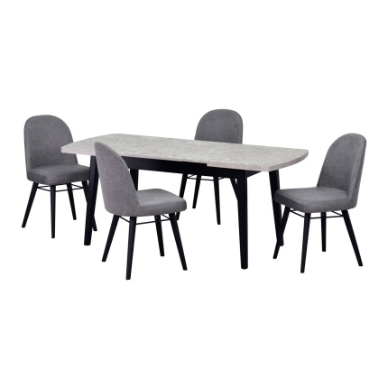 Mara Sandalye Aras Mutfak Masası Takımı - 80x140 cm Gri - Taş Desen/Siyah