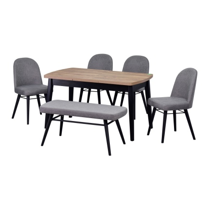 Mara Sandalye Hazar Bank Aras Mutfak Masası Takımı - 80x140 cm Gri - Kestane/Siyah