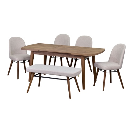 Mara Sandalye Hazar Bank Aras Mutfak Masası Takımı - 80x140 cm Beyaz - Kestane