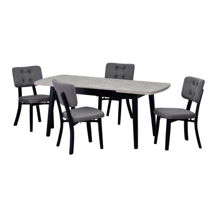 Mir Sandalye Aras Mutfak Masası Takımı - 80x140 cm Gri - Taş Desen/Siyah