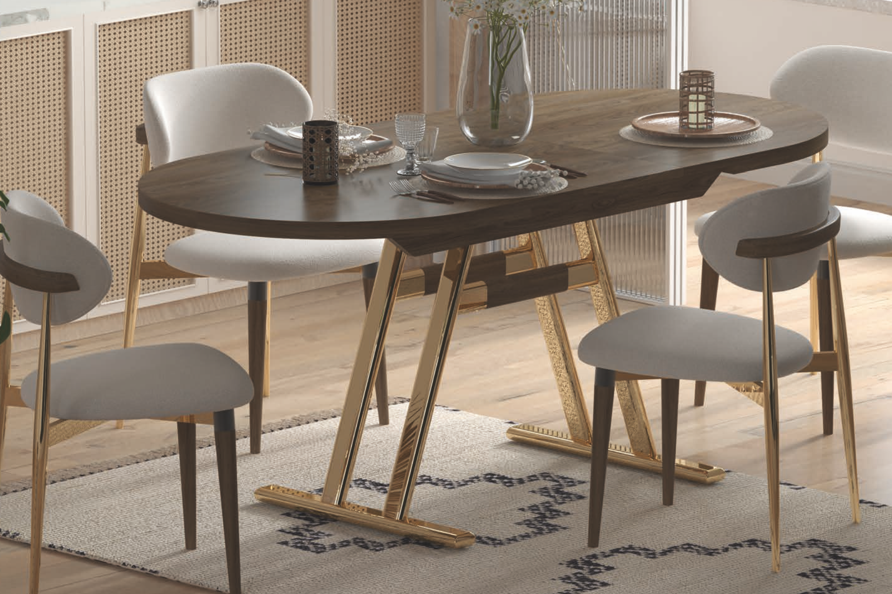 afyon-masa-venus-gold-nikel-takim1 Venüs Sandalye Afyon Gold Mutfak Masası Takımı - 80x140 cm Kestane - 4 Adet - Görsel 1