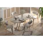 Venüs Sandalye Afyon Gold Mutfak Masası Takımı - 80x140 cm Traverten - 6 Adet