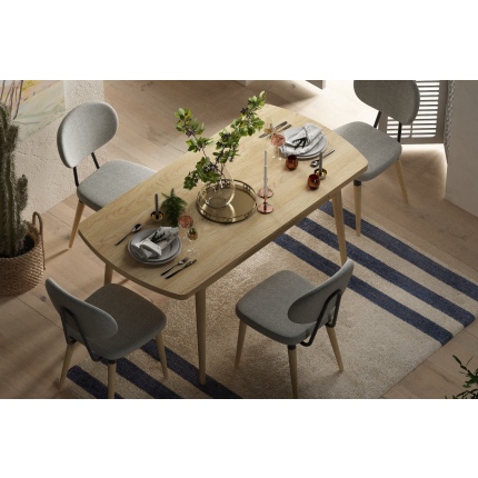 Akdeniz Sandalye Golf Mutfak Masası Takımı - 70x120 cm Gri - Naturel - 6 Adet