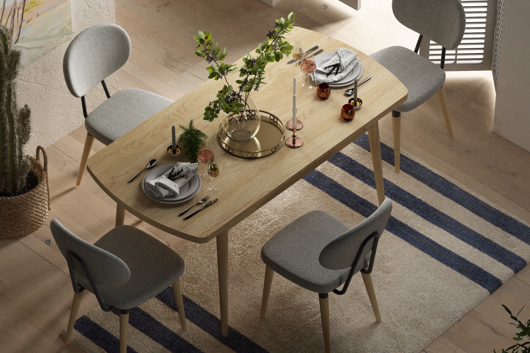 akdeniz-venus-stil1 Akdeniz Sandalye Golf Mutfak Masası Takımı - 70x120 cm Gri - Naturel - 4 Adet - Görsel 1