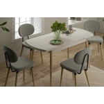 Akdeniz Sandalye Golf Mutfak Masası Takımı - 70x120 cm Gri - Beyaz/Naturel - 6 Adet