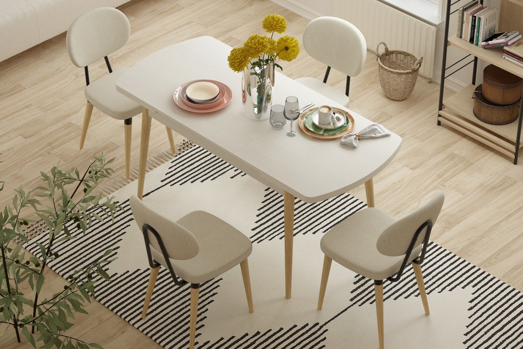 akdeniz-venus-stil5 Akdeniz Sandalye Golf Mutfak Masası Takımı - 70x120 cm Beyaz - Beyaz/Naturel - 6 Adet - Görsel 1