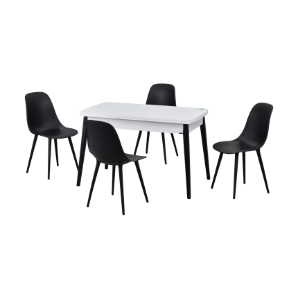 Eames Sandalye Avanos Ahşap Mutfak Masası Takımı - 70x120+30 cm Siyah - Beyaz/Siyah