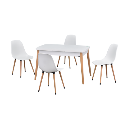 Eames Sandalye Avanos Ahşap Mutfak Masası Takımı - 70x120+30 cm Beyaz - Beyaz/Naturel