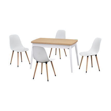 Eames Sandalye Avanos Ahşap Mutfak Masası Takımı - 70x120+30 cm Beyaz - Naturel/Beyaz