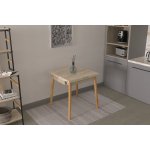 Avanos Ahşap Katlanır Kanatlı Mdf Mutfak Masası - 70x70+70 (70x140) cm Beyaz - Naturel - Görsel 6