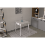 Avanos Ahşap Katlanır Kanatlı Mdf Mutfak Masası - 70x70+70 (70x140) cm Beyaz - Naturel - Görsel 7