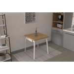 Avanos Ahşap Katlanır Kanatlı Mdf Mutfak Masası - 70x70+70 (70x140) cm Beyaz - Naturel - Görsel 8