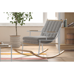 Bal Ahşap-Metal Beyaz Ayak Teddy Gri Sallanan Koltuk Tv Sandalyesi