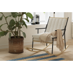 Bal Ahşap-Metal Siyah Ayak Teddy Beyaz Sallanan Koltuk Tv Sandalyesi