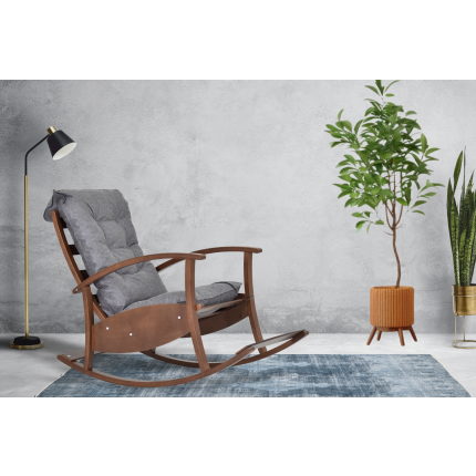 Dandini Kestane Ahşap Sallanan Koltuk Tv Sandalyesi Gri