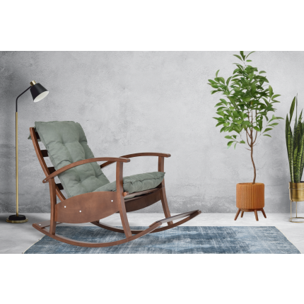 Dandini Kestane Ahşap Sallanan Koltuk Tv Sandalyesi Yeşil