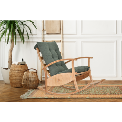 Dandini Naturel Ahşap Sallanan Koltuk Tv Sandalyesi Yeşil