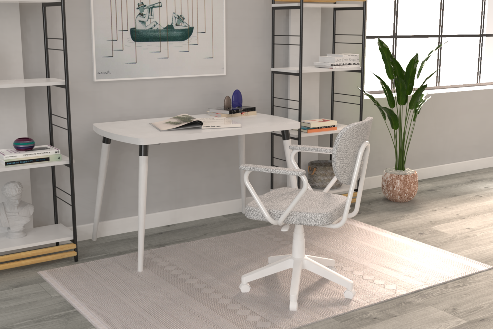 deniz-kollu-ofis-ideasofta2 Vilinze Deniz Kollu Çalışma Koltuğu Tekerlekli Ofis Sandalyesi Beyaz - Teddy Açık Gri - Görsel 1