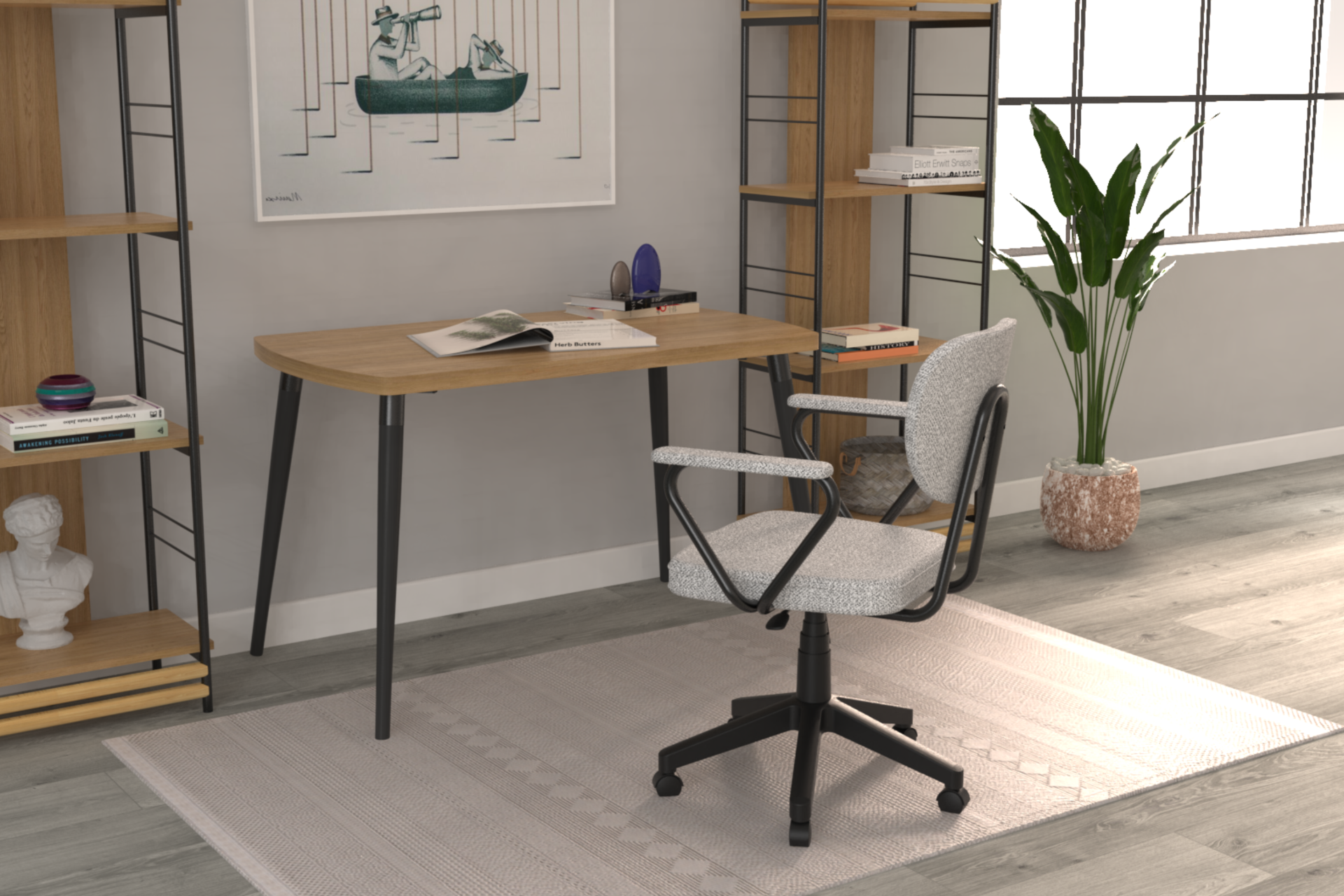 deniz-kollu-ofis-ideasofta5 Vilinze Deniz Kollu Çalışma Koltuğu Tekerlekli Ofis Sandalyesi Siyah - Teddy Açık Gri - Görsel 1