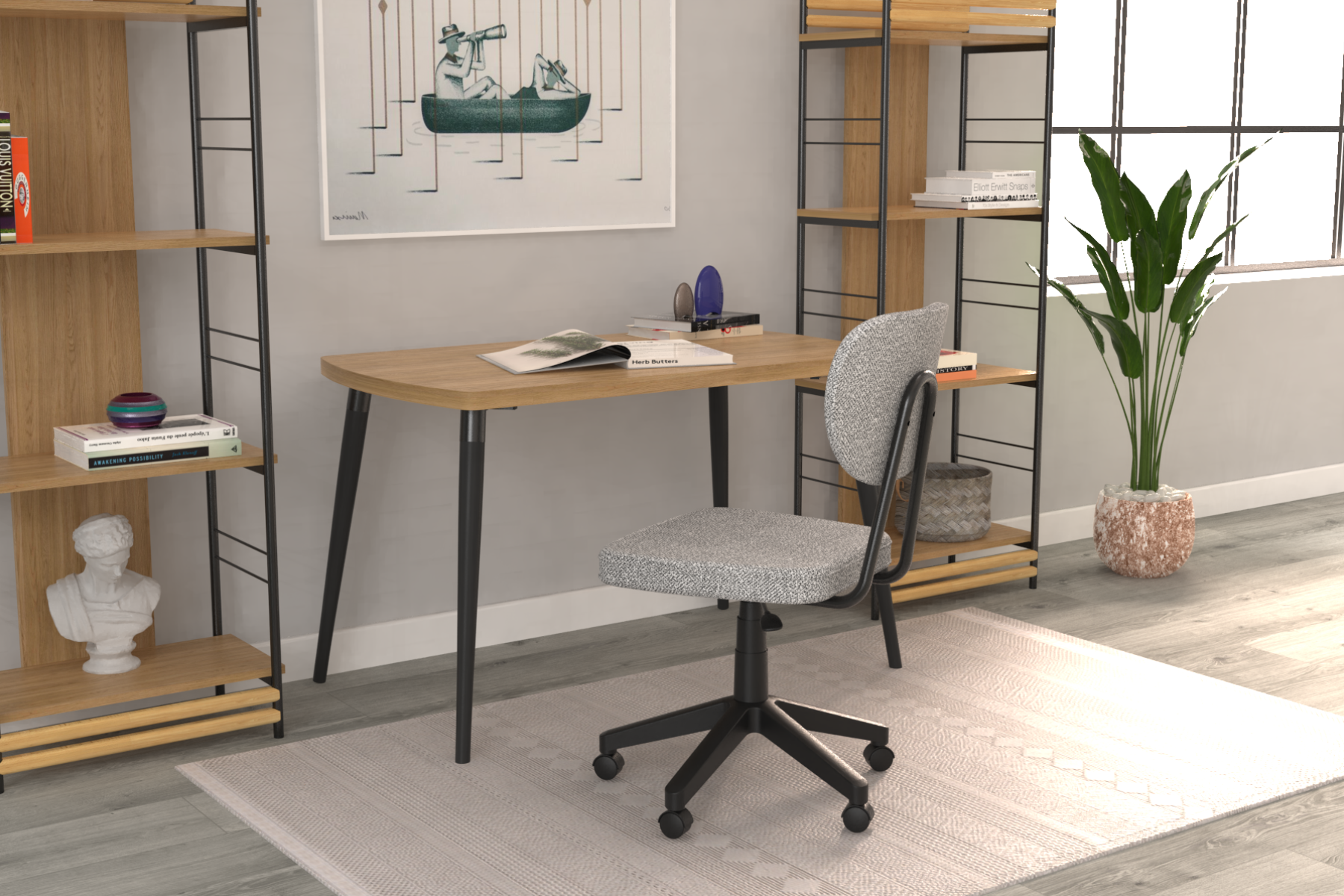 deniz-ofis-ideasoft13 Vilinze Deniz Çalışma Koltuğu Tekerlekli Ofis Sandalyesi Siyah - Teddy Açık Gri - Görsel 1