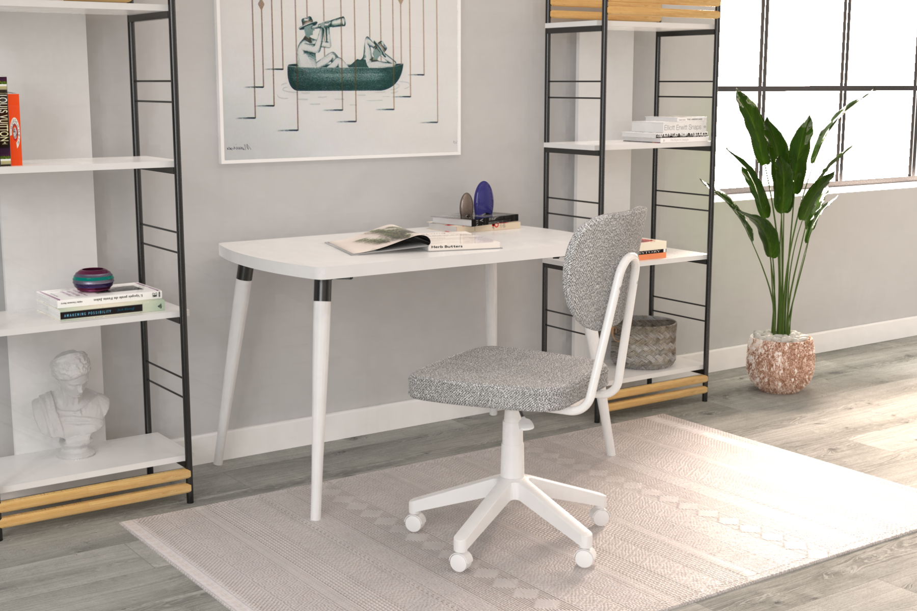 deniz-ofis-ideasoft4 Vilinze Deniz Çalışma Koltuğu Tekerlekli Ofis Sandalyesi Beyaz - Teddy Açık Gri - Görsel 1