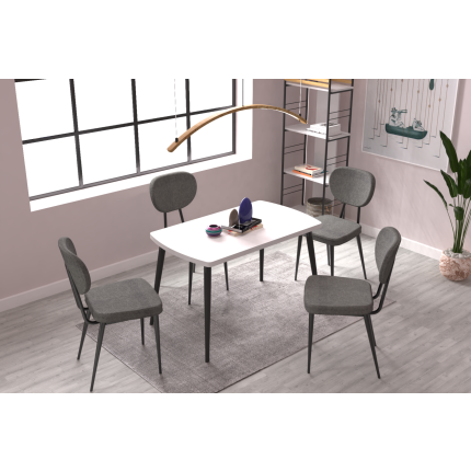 Deniz Sandalye Argos Ahşap Mutfak Masası Takımı - 70x120 Cm Gri - Beyaz/Siyah