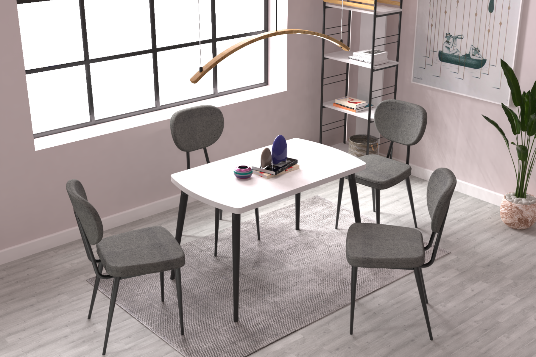 deniz-sandalye-argos-masa-takimlari-ideasoft3 Deniz Sandalye Argos Ahşap Mutfak Masası Takımı - 70x120 Cm Gri - Beyaz/Siyah - Görsel 1