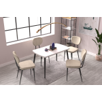 Deniz Sandalye Argos Ahşap Mutfak Masası Takımı - 70x120 Cm Beyaz - Beyaz/Siyah