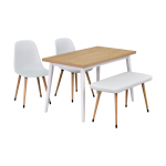 Eames Sandalye-Bank Avanos Ahşap Mdf Mutfak Masası Takımı - 70x120 Cm Beyez-Beyaz/Naturel
