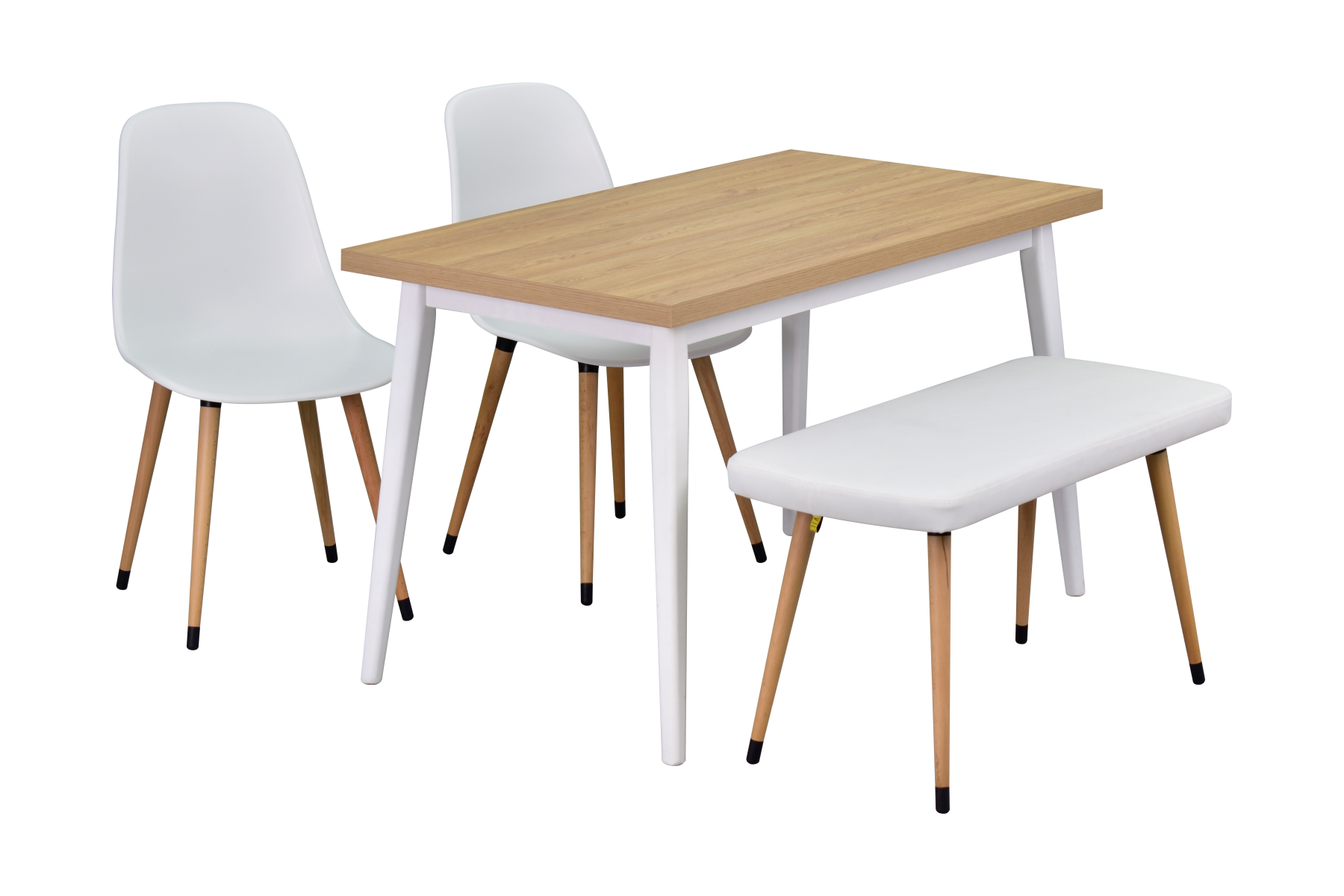 eames-bankli-mutfak-masasi-takimlari-ideasoft5 Eames Sandalye-Bank Avanos Ahşap Mdf Mutfak Masası Takımı - 70x120 Cm Beyez-Beyaz/Naturel - Görsel 1