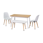 Eames Sandalye-Bank Avanos Ahşap Mdf Mutfak Masası Takımı - 70x120 Cm Beyez-Beyaz/Naturel - Görsel 2