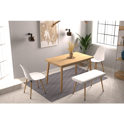 Eames Sandalye-Bank Avanos Ahşap Mdf Mutfak Masası Takımı - 70x120 Cm Naturel