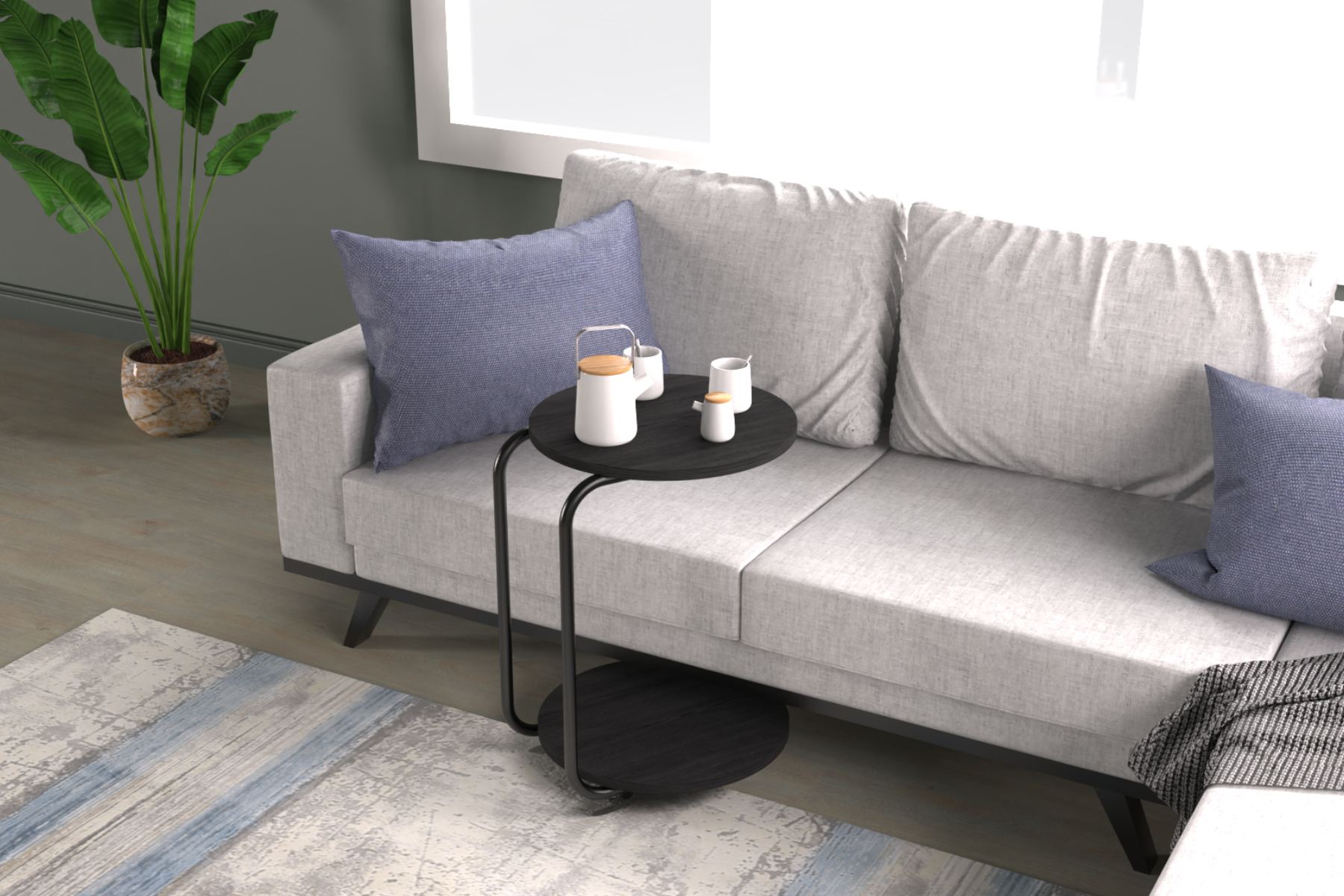 emr-stil-vilinzecom2 Emr Çok Amaçlı Tekerlekli Siyah Ayak C Sehpa Siyah - Görsel 1