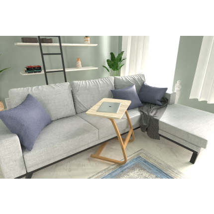 Ergo Çok Amaçlı Ahşap Yatay C Sehpa 60x40 cm Naturel - Traverten