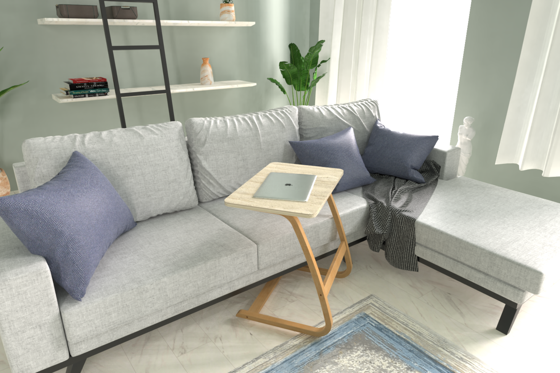 ergo40-ideasoft16 Ergo Çok Amaçlı Ahşap Yatay C Sehpa 60x40 cm Naturel - Traverten - Görsel 1