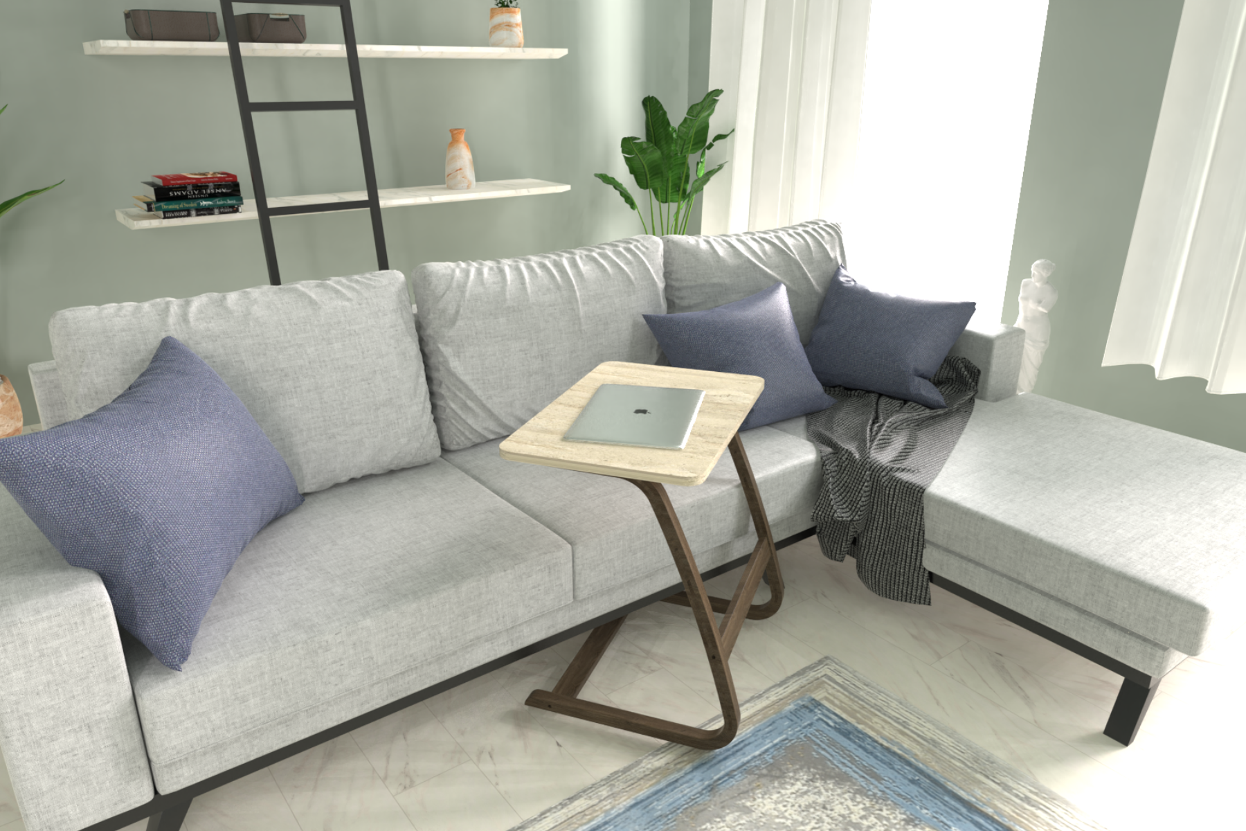 ergo40-ideasoft7 Ergo Çok Amaçlı Ahşap Yatay C Sehpa 60x40 cm Kestane - Traverten - Görsel 1