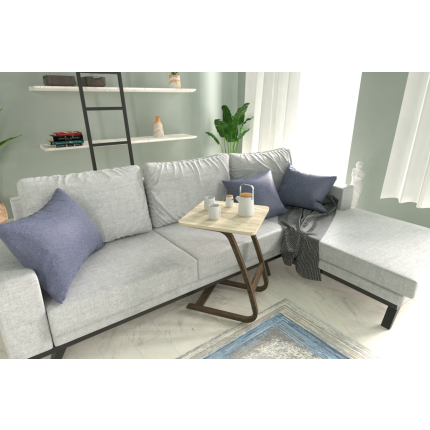 Ergo Çok Amaçlı Ahşap C Sehpa 45x45 cm Kestane - Traverten