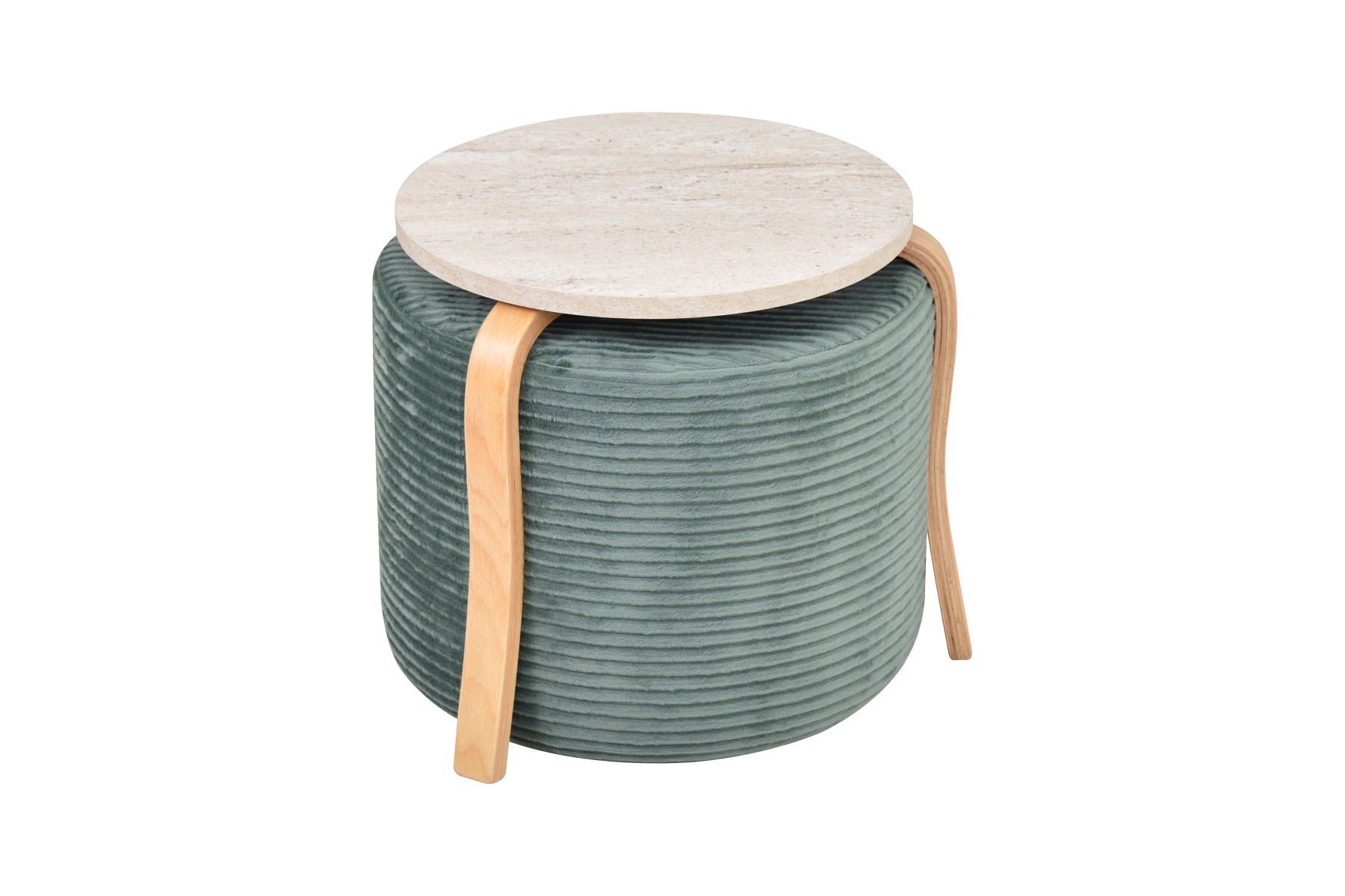 eva-sehpa-pony-kanyon-set-ideasoft41 Eva-Pony Yeşil Puf Set Traverten/Naturel - Görsel 1