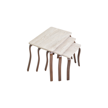 Eva 3'lü Zigon Sehpa Kestane - Traverten