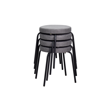 Deniz Siyah Metal Ayak İstiflenebilir Mutfak-Balkon Taburesi Gri - 4 Adet