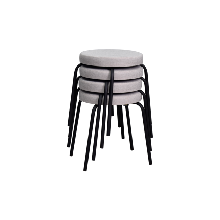 Deniz Siyah Metal Ayak İstiflenebilir Mutfak-Balkon Taburesi Krem - 4 Adet