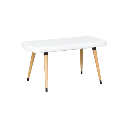 Dino Ahşap Ayak Beyaz Deri Mutfak Masası Bankı Naturel