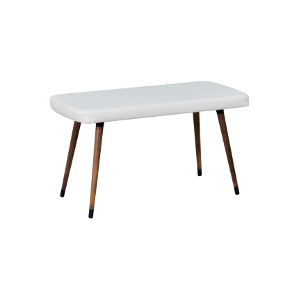 Dino Ahşap Ayak Beyaz Deri Mutfak Masası Bankı Kestane