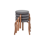 Ege Teddy Kestane Ahşap Ayak İstiflenebilir Mutfak-Balkon Taburesi Antrasit - 4 Adet