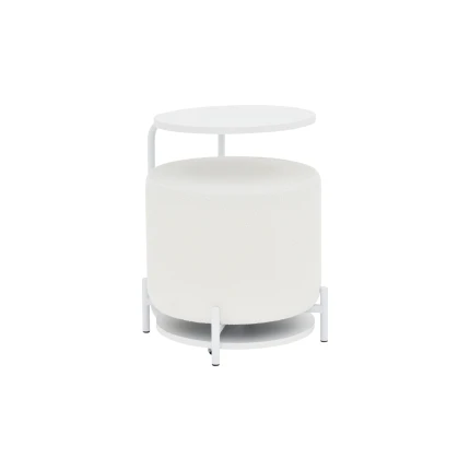 Çok Amaçlı Beyaz Metal Ayak C Sehpa Puf Seti Teddy Beyaz